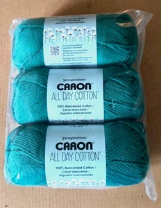 New 3-Pk Caron All Day Cotton Yarn Crochet Knitting in Jungle Aqua DIY Crafts - Picture 1 of 3