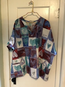 FUNDAMENTALS BY WHITE SWAN HEART PRINT SCRUB TOP 2X-3X - Picture 1 of 3