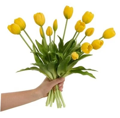 15 pcs Tulips Artificial Flowers Faux Tulips Real Touch Latex Fake Yellow - Image 1 of 4