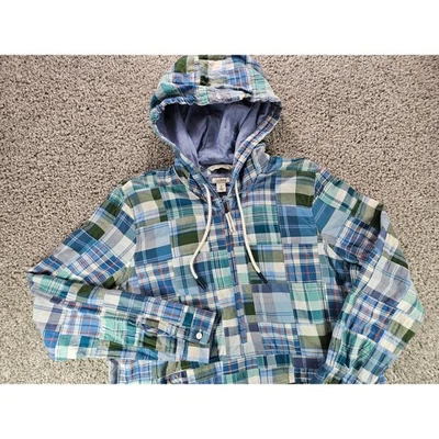 L.L.Bean Womens Madras Patchwork Plaid 1/4 Zip Pullover Hoodie Medium - Image 1 of 4