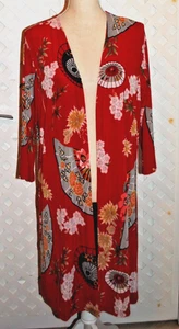 Carolyn Strauss Slinky Open Oriental Red Pattern Cardigan Duster Top Jacke M - Bild 1 von 6