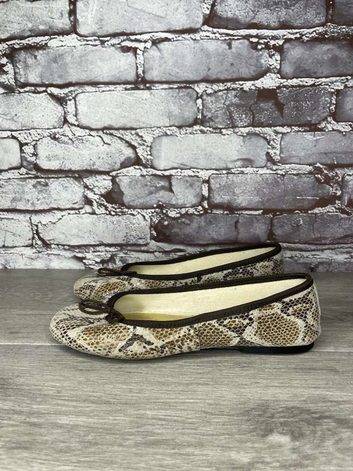 London Sole Brown Beige Snake Skin Print Bow Ballet Flats Women Sz 38EU/7.5M US - Image 1 of 4