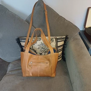 LG WHITE STUFF MID TAN DISTRESSED LEATHER TOTE CROSSBODY BAG 12"X10.5"X7" - Picture 1 of 8