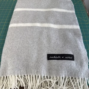 Sackcloth & Ashes Throw Blanket  56x72 Gray Stripe Fringe 100% Italy made - Picture 1 of 5