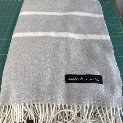 Sackcloth & Ashes Throw Blanket  56x72 Gray Stripe Fringe 100% Italy made - Image 1 of 4