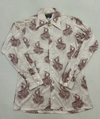 Vintage 1970s Givenchy For Chesa AOP Stairs Print Nylon Shirt Medium - Image 1 of 4