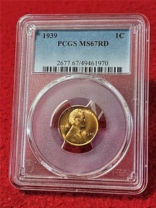1939 LINCOLN WHEAT BACK CENT PCGS MS 67RD                              #MF-T6123 - Picture 1 of 2