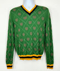 Pull en tricot extensible Gucci neuf avec étiquettes authentique pour hommes M laine verte moyenne haut en V