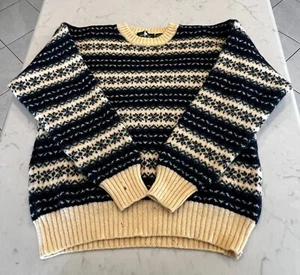 VTG Hunt Club JC Penney 100% Shetland Wool Fair Isle Grandpa sweater XL (READ) - Picture 1 of 11