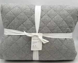 Pottery Barn Belgische Flachs Leinen Diamond King Quilt ~ Steingrau - Bild 1 von 2