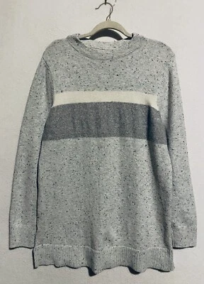 Suéter LOFT Feminino XL Cinza Salpicado Listrado Decote Simulado Túnica Aconchegante Ao Ar Livre Boho - Imagem 1 de 4