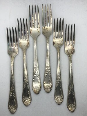Vintage SILVER PLATED SET 6 table Forks Melchior cupronickel SOVIET USSR  - Image 1 of 4
