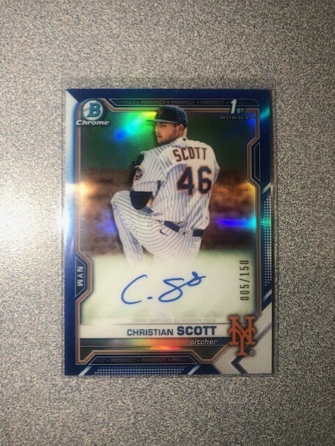 CHRISTIAN SCOTT 2021 BOWMAN DRAFT 1ST CHROME AUTO PROSPECT BLUE REFRACTOR /150