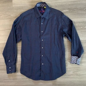 Camisa Robert Graham para hombre de calce clásico mediano azul marino puño abatible manga larga algodón - Imagen 1 de 11