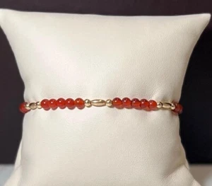 14K Yellow Gold Natural Carnelian Beaded Bracelet - Picture 1 of 5
