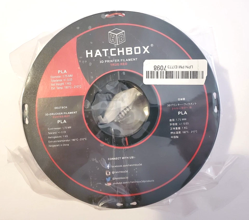 HatchBox True Red ABS PLA 1.75mm 3D Printer Filament -  1kg Per Spool - Image 1 of 4