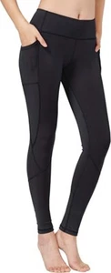 Leggings Yoga Pants Mid-Rise Waist 2 Pockets 4-Way Stretch Womens XLG Black - Picture 1 of 7