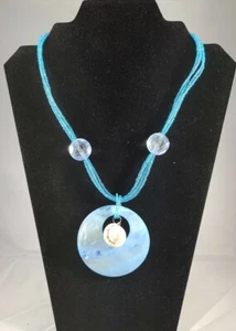 Abalone Shell Necklace and Shell Earring Set Beautiful Blue and White 28"  - Picture 1 of 10