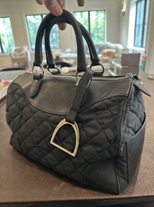 Ralph Lauren Leather & Fabric Bag Quilted Purse Handbag Saddle Charm Very CLEAN - Picture 1 of 15