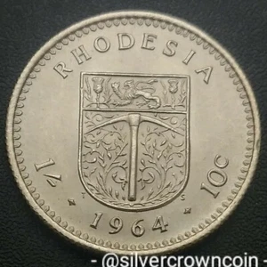 Rhodesia Zimbabwe 1 Shilling = 10 Cents 1964. KM#2. Twenty Pence coin. 1 year. - Picture 1 of 4