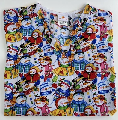 Blusa Médica Uniforme Peaches Talla L Grande Lindo Muñeco de Nieve Estampado de Invierno Mujeres Foto 1 de 4