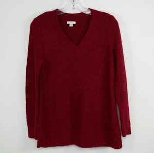 Maglione J. Jill Peluche Scollo V XS Rosso Scuro Maniche Lunghe Accogliente Pullover Outdoor - Foto 1 di 8