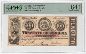 Billete de 100 dólares GACR6 1863 del estado de Georgia, Milledgeville PMG 64 EPQ SIN CIRCULAR - Imagen 1 de 2