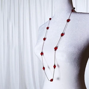 Boho Long Necklace red Pearls Good for layering - Picture 1 of 4
