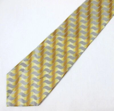 Alfani 男式领带丝绸金色和银色波浪条纹 — 第 1/3 张图片