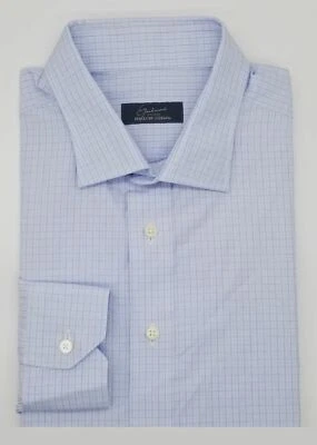 $295 Bergdorf Goodman 15.5 / 39 男式蓝色格子棉质长袖正装衬衫 — 第 1/3 张图片