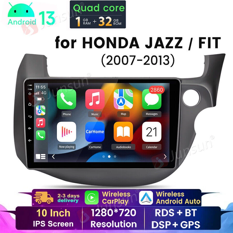 JUNSUN CarPlay For Honda JAZZ FIT 2007-13 Android 13 Car Radio Stereo GPS Sat Nav WIFI