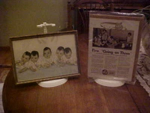 LOT DIONNE QUINTUPLETS COLLECTIBLES FRAMED VINTAGE PHOTOGRAPH +  ANOTHER AD - Picture 1 of 12