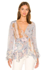 Free People Magic Hour Wrap Top in Ivory Floral Size Small - Picture 1 of 7
