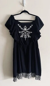 Old Navy Dress Women's Black Embroidered Flutter Sleeve Boho Chic Size 2X Plus - Imagen 1 de 5