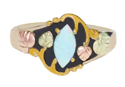 Anillo Black Hills Oro 10k Ópalo Esmalte Hojas Marquesa Talla 7 Foto 1 de 4
