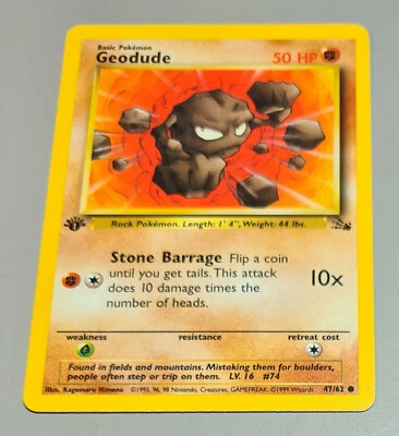 Geodude # 47/62 1.Edition Common aus Fossil 2000 Pokemon EN Near Mint Vintage - Bild 1 von 3