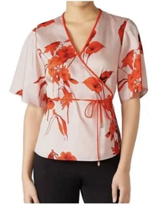 Ted Baker Fantasia Damen-Wickeltop pfirsichfarben Blumenmuster halbarm besetzt 1/US - Bild 1 von 5