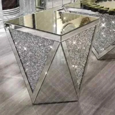 STATEMENT LIVING Crushed Diamond Shape Mirrored Table Lamp End Side Table Console Table 47x47cm