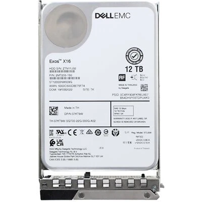 7KT9W 07KT9W Dell EMC 12TB 7.2K 12Gbps NL SAS 3.5'' Hard Drive HDD 14/15/16G KIT - Image 1 of 4