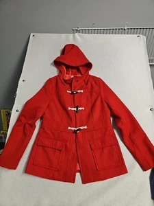 Old Navy Pea Coat Womens Sz S Petite Red Hooded Heavyweight Jacket Pockets - Picture 1 of 6