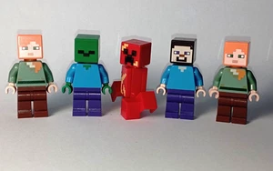 Lego Minecraft Konvolut 5 Minifiguren Steve, Alex, Zombie, Exploding Creeper - Bild 1 von 2