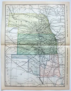 Territorio Indio de Nebraska Kansas y Oklahoma - Mapa Ferroviario Original 1899 - Imagen 1 de 3
