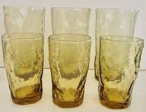 Vintage 60er Morgantown Crinkle Glas Topas 3 Becher 3 Saft Bernstein Treibholz USA - Bild 1 von 5