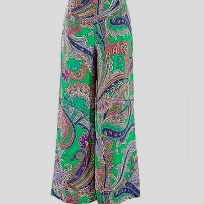 LAUREN RALPH LAUREN BOLD GREEN  PAISLEY PRINT WIDE LEG PALAZZO PANTS - SZ 2 - Image 1 of 4
