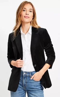CHAQUETA BLAZER RELAJADA TERCIOPELO NEGRO LOFT ANN TAYLOR NUEVA TALLA 6 Foto 1 de 4