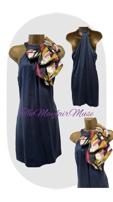 Vestido Ted Baker UK10/12 EU38/40 US6/8 Azul Marino Seda Ocasión Cuello Lazo Cambio Foto 1 de 4