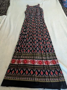 En Focus Kleid Gr. 6 rot schwarz geometrisch Rauten Maxi Southwest Boho Hippie  - Bild 1 von 9