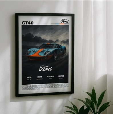 Ford GT40 Gulf Livery Poster: Le Mans Race Car Art