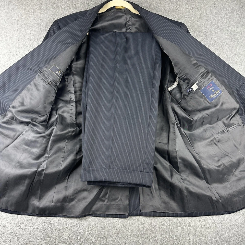 Traje Brooks Brothers Para Hombre 42R 36W Azul Marino Rayas 1818 Madison Reda Hecho en Italia Foto 1 de 4