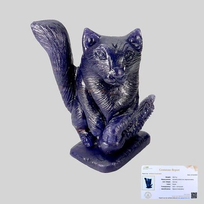 Certificado Gratis Zorro Captura Peces Talla 293ct 55x41mm Azul Calcedonia Hecho a Mano Foto 1 de 4